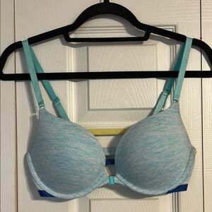 VICTORIA'S SECRET 34D Bra Blue Green Aqua Yellow Adjustable Push Up Underwire